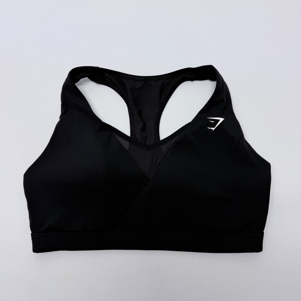 Gymshark Womens Medium Black Wrap Mesh Racerback Sports Bra